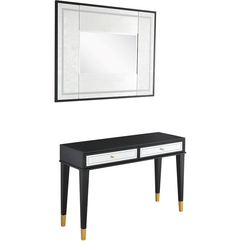 Camden Isle Makalu Wall Mirror and Console Table with Wood in Black Finish
