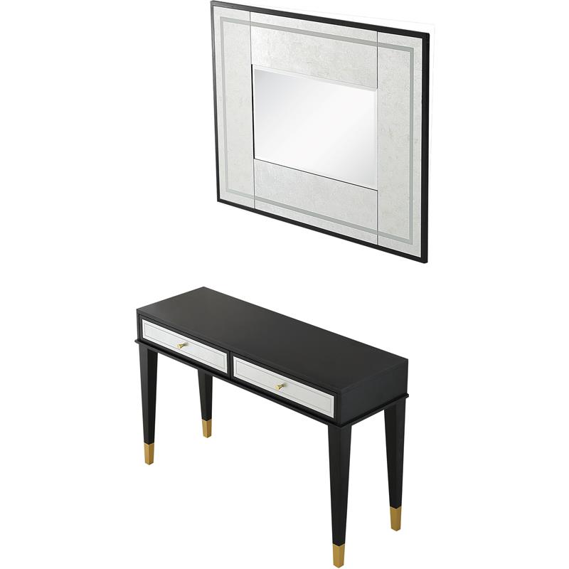 Camden Isle Makalu Wall Mirror and Console Table with Wood in Black Finish