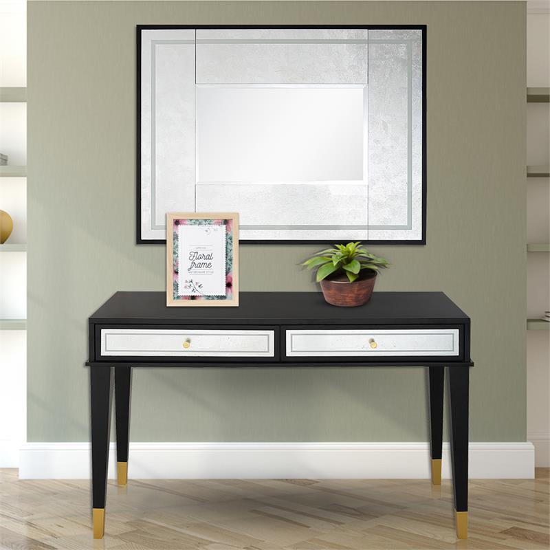 Camden Isle Makalu Wall Mirror and Console Table with Wood in Black Finish