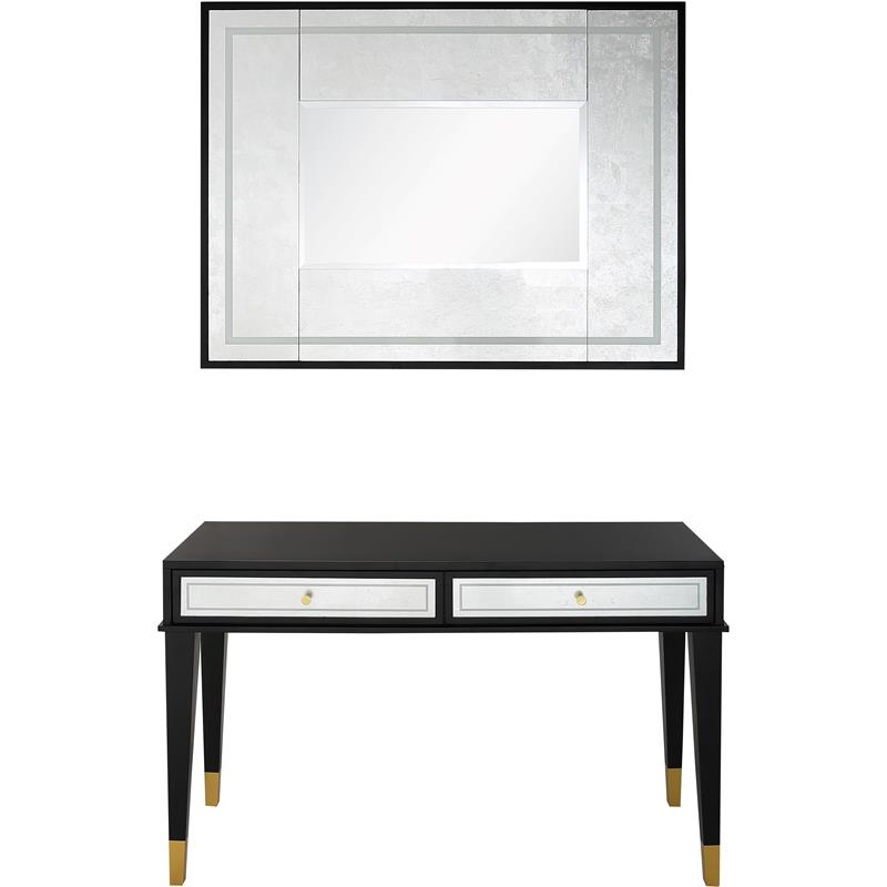 Camden Isle Makalu Wall Mirror and Console Table with Wood in Black Finish