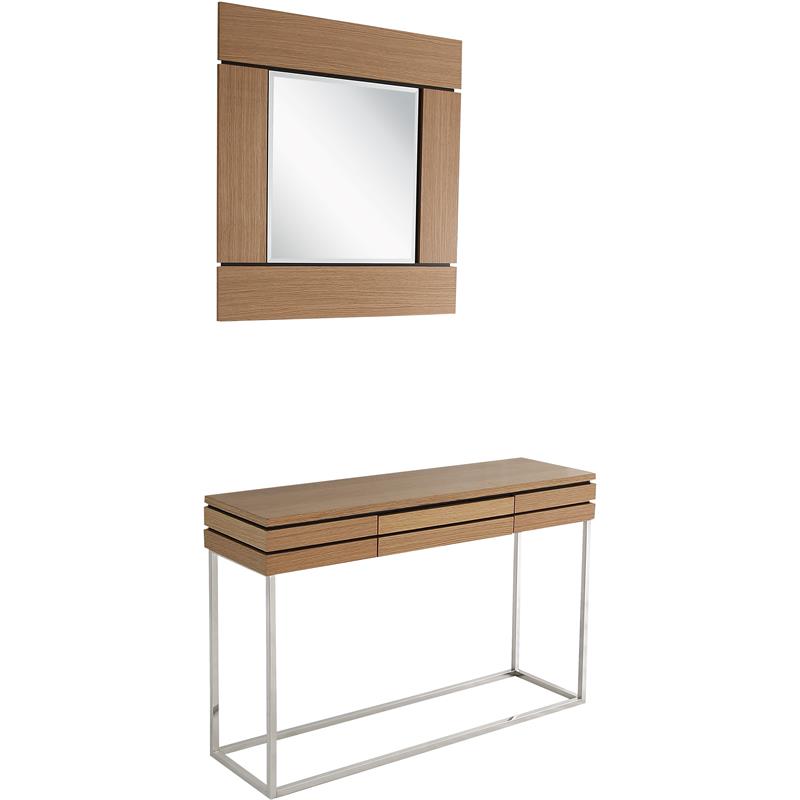 Camden Isle Barnes Wall Mirror and Console Table with Wood in Brown Finish