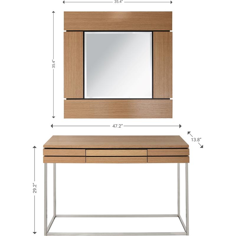 Camden Isle Barnes Wall Mirror and Console Table with Wood in Brown Finish