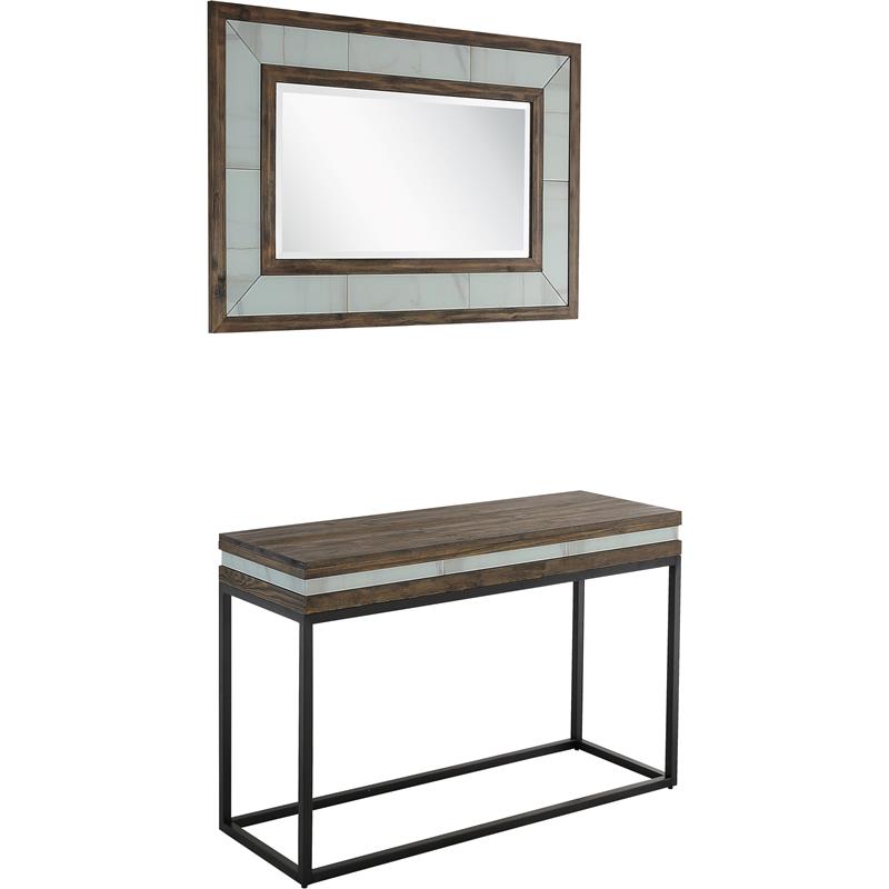 Camden Isle Bailey Wall Mirror and Console Table with Wood in Brown Finish