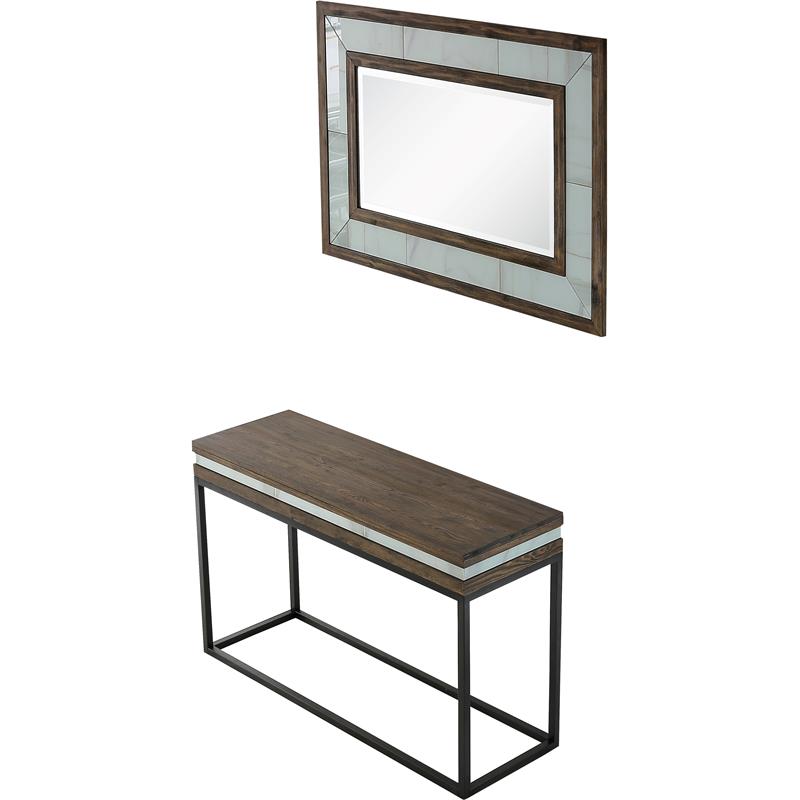 Camden Isle Bailey Wall Mirror and Console Table with Wood in Brown Finish