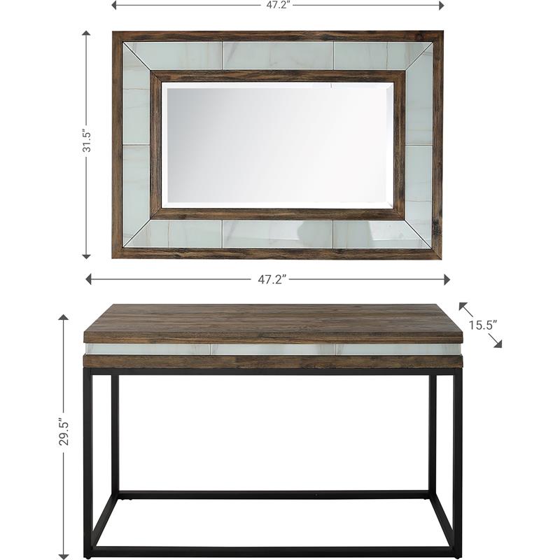 Camden Isle Bailey Wall Mirror and Console Table with Wood in Brown Finish
