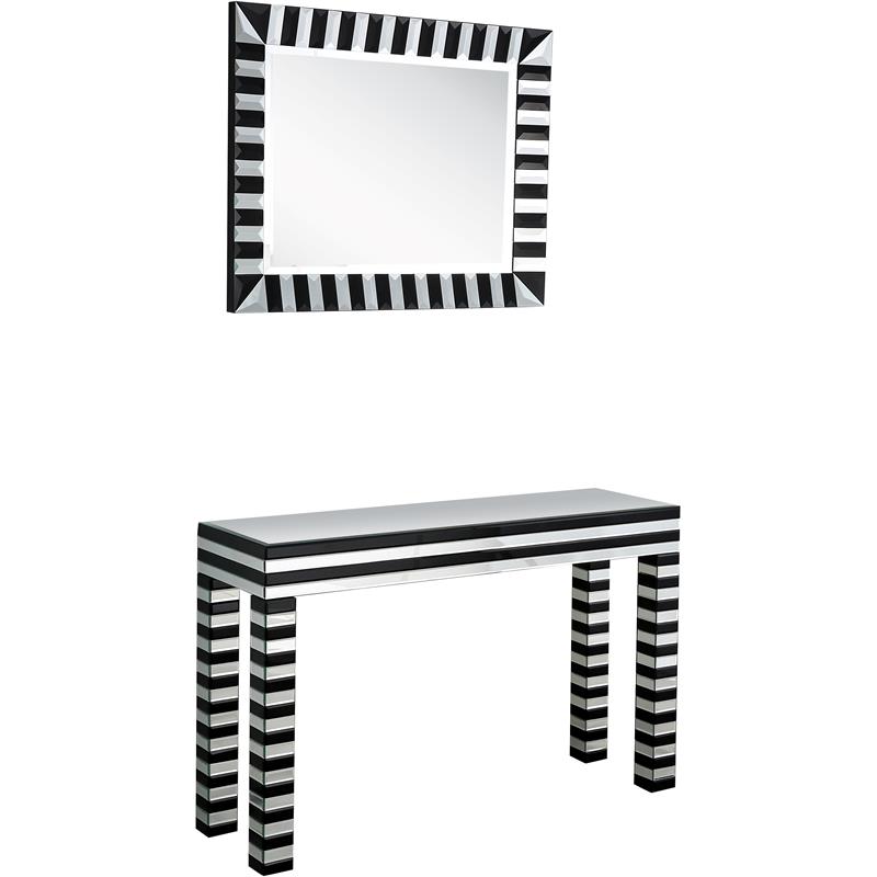 Camden Isle Waves Wall Mirror and Console Table with Glass in Black Finish