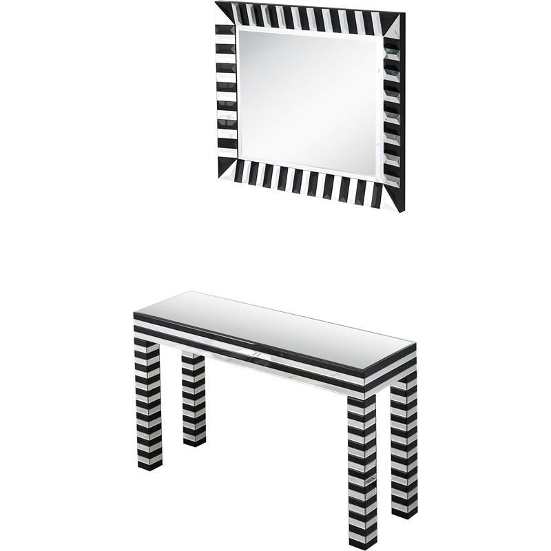 Camden Isle Waves Wall Mirror and Console Table with Glass in Black Finish