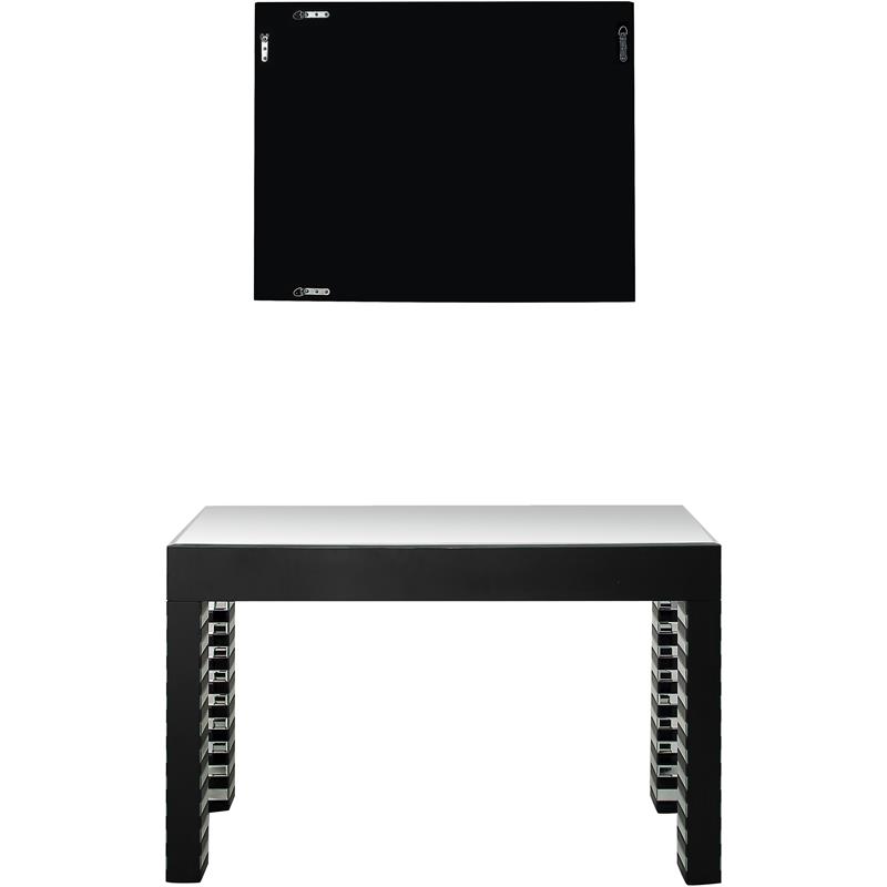 Camden Isle Waves Wall Mirror and Console Table with Glass in Black Finish