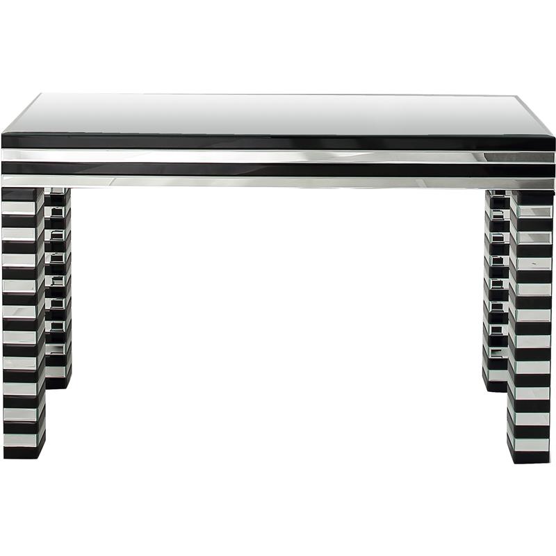 Camden Isle Waves Wall Mirror and Console Table with Glass in Black Finish