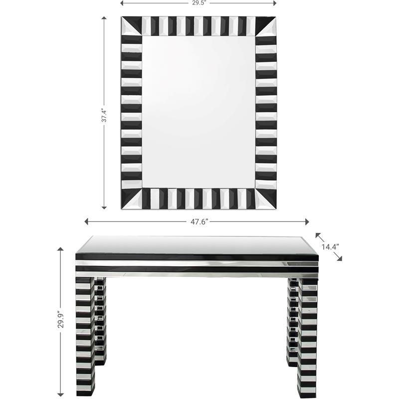 Camden Isle Waves Wall Mirror and Console Table with Glass in Black Finish