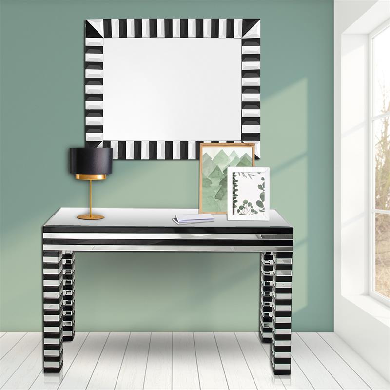 Camden Isle Waves Wall Mirror and Console Table with Glass in Black Finish