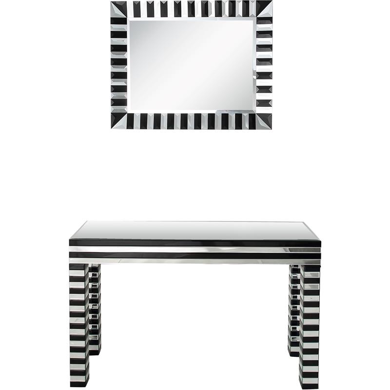 Camden Isle Waves Wall Mirror and Console Table with Glass in Black Finish