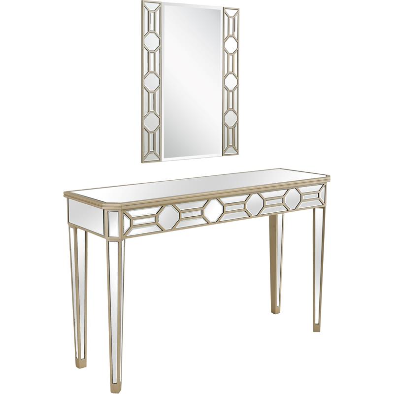 Camden Isle Lilian Wall Mirror and Console Table with Wood in Gold Finish