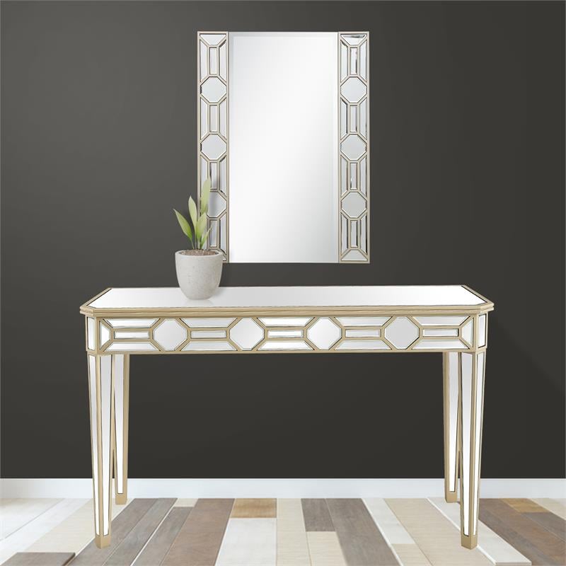 Camden Isle Lilian Wall Mirror and Console Table with Wood in Gold Finish