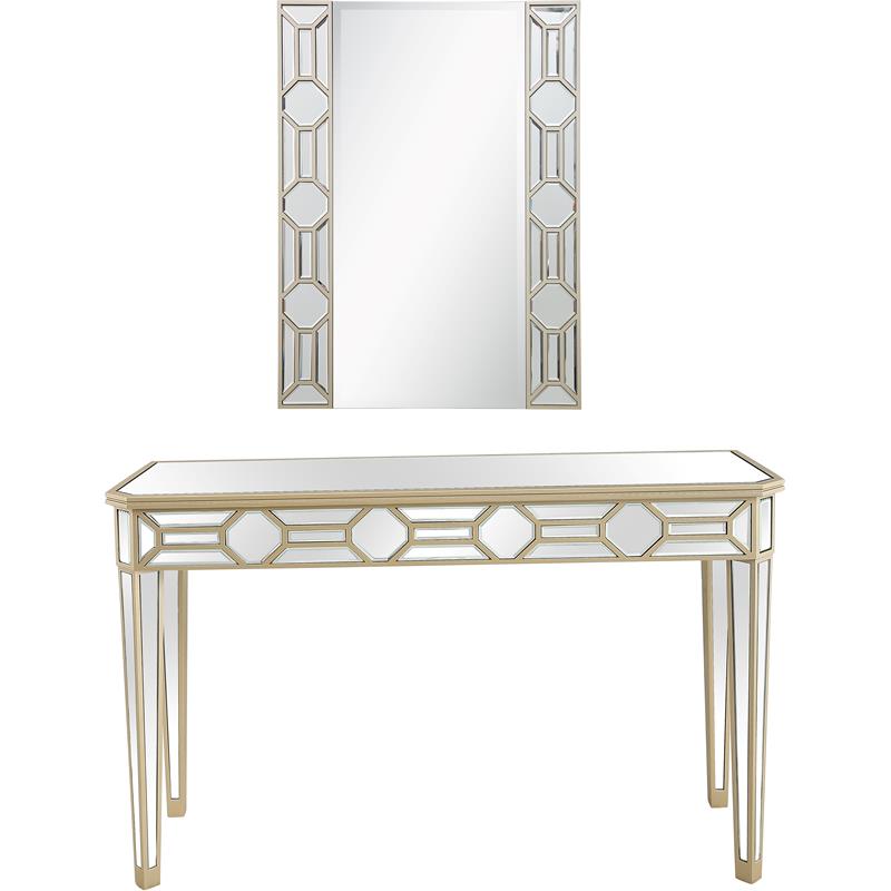 Camden Isle Lilian Wall Mirror and Console Table with Wood in Gold Finish
