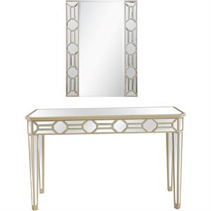 Camden Isle Lilian Wall Mirror and Console Table with Wood in Gold Finish