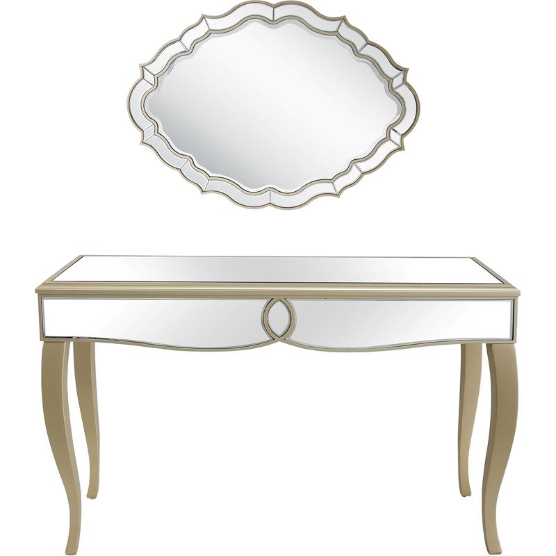 Camden Isle Eleanor Wall Mirror and Console Table with Wood in Gold Finish