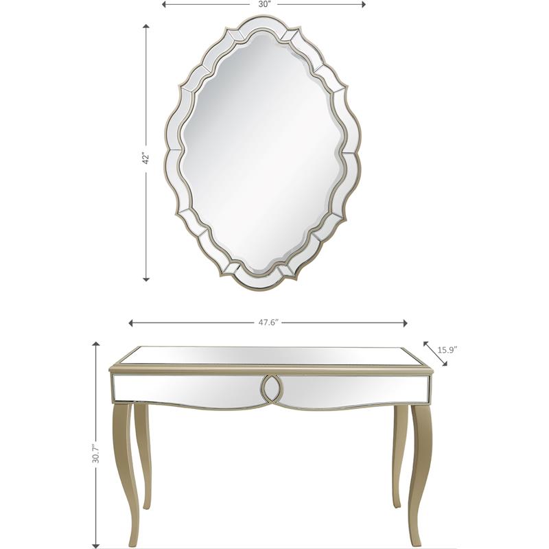 Camden Isle Eleanor Wall Mirror and Console Table with Wood in Gold Finish