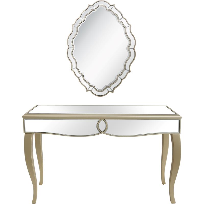 Camden Isle Eleanor Wall Mirror and Console Table with Wood in Gold Finish