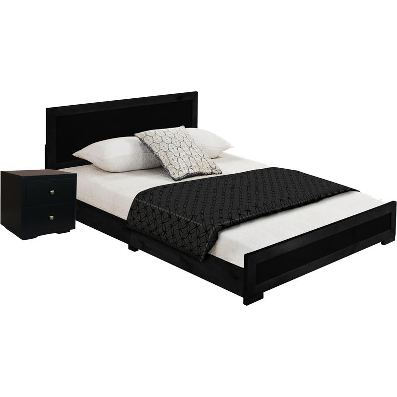 Camden Isle Twin Size Trent Wood Platform Bed in Black with 1 Nightstand