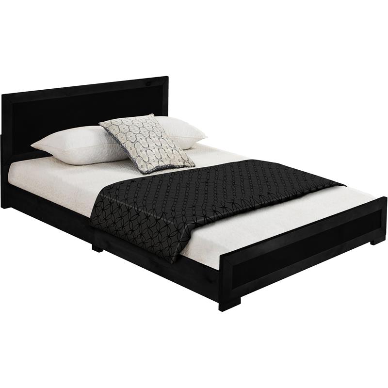 Camden Isle Queen Size Trent Wood Platform Bed in Black with 2 Nightstands