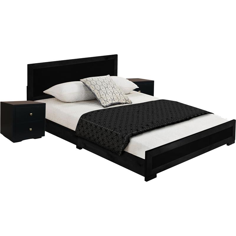 Camden Isle King Size Trent Wood Platform Bed in Black with 2 Nightstands