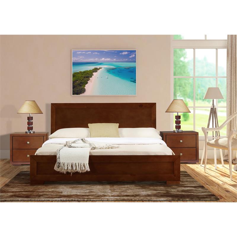 Camden Isle Full Size Trent Wood Platform Bed in Walnut with 1 Nightstand