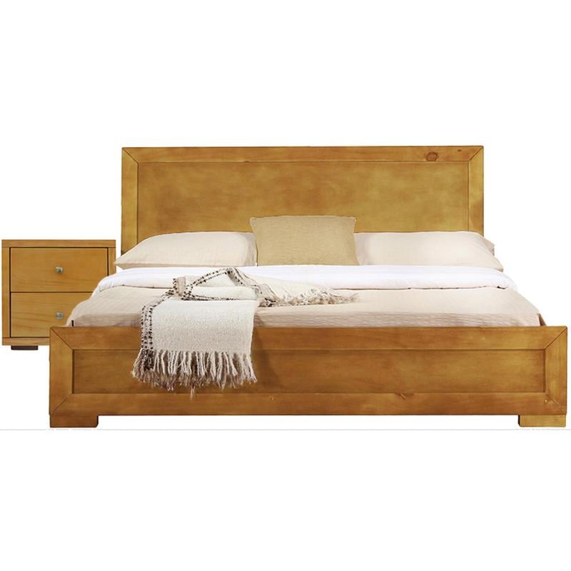 Camden Isle Full Size Trent Wood Platform Bed in Oak with 1 Nightstand