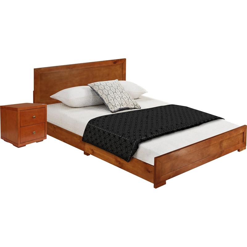 Camden Isle Full Size Trent Wood Platform Bed in Cherry with 1 Nightstand