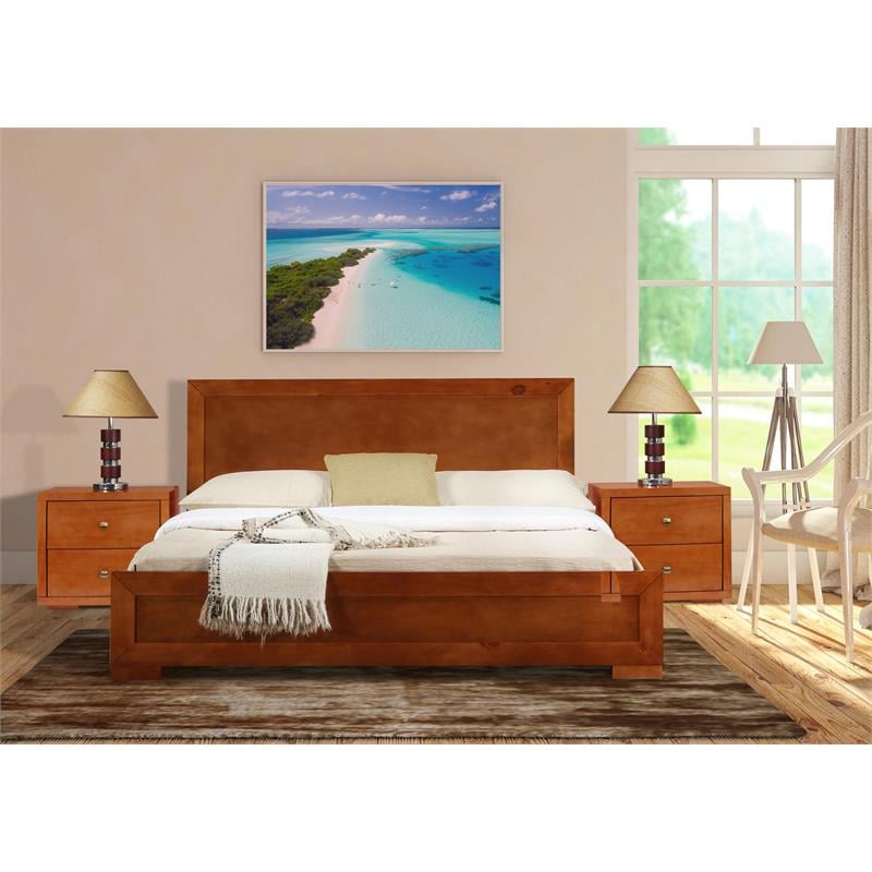 Camden Isle Queen Size Trent Wood Platform Bed in Cherry with 2 Nightstands