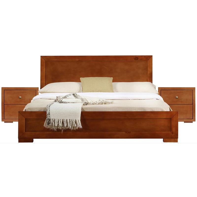 Camden Isle Queen Size Trent Wood Platform Bed in Cherry with 2 Nightstands