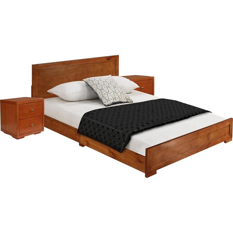 Camden Isle Queen Size Trent Wood Platform Bed in Cherry with 2 Nightstands