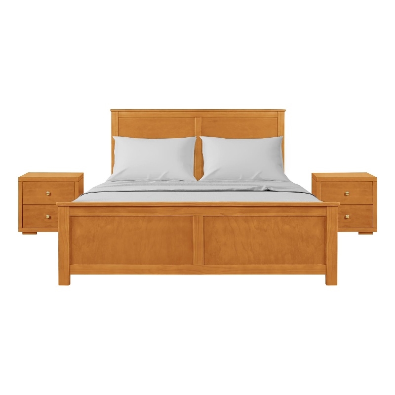 Winston Wooden Platform Bed in Cherry King with 2 Nightstands