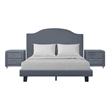 Madison Queen Platform Bed Gray Fabric with 2 Nightstands