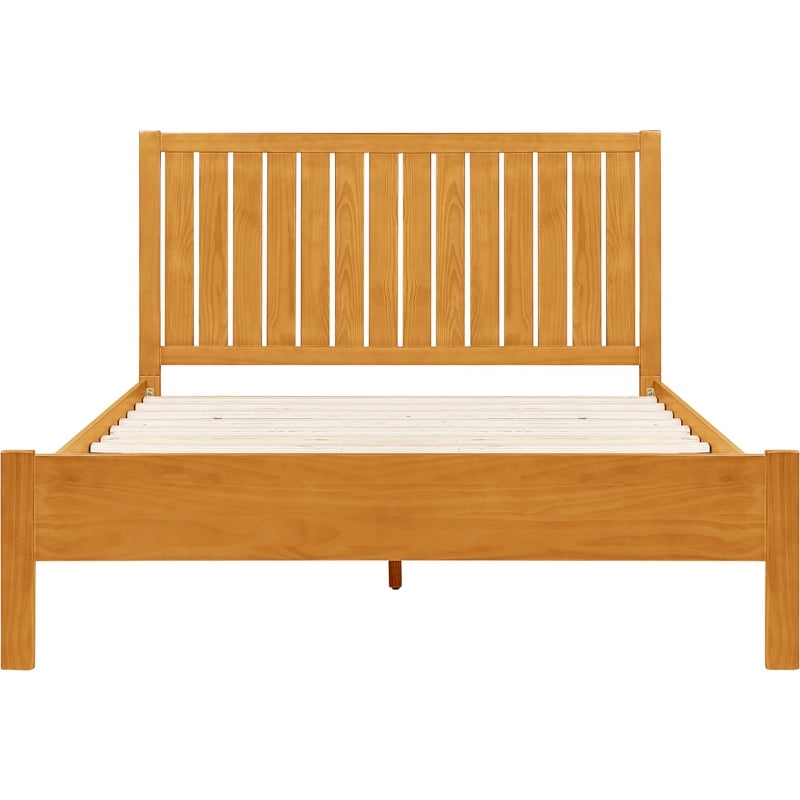 Graham Wooden Platform Pine Bed in Oak Queen with Slatted Headboard