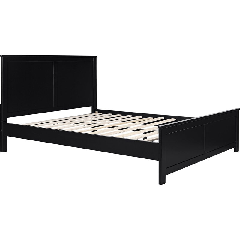 Winston Wooden Platform Bed in Black Queen with 2 Nightstands