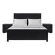 Winston Wooden Platform Bed in Black Queen with 2 Nightstands