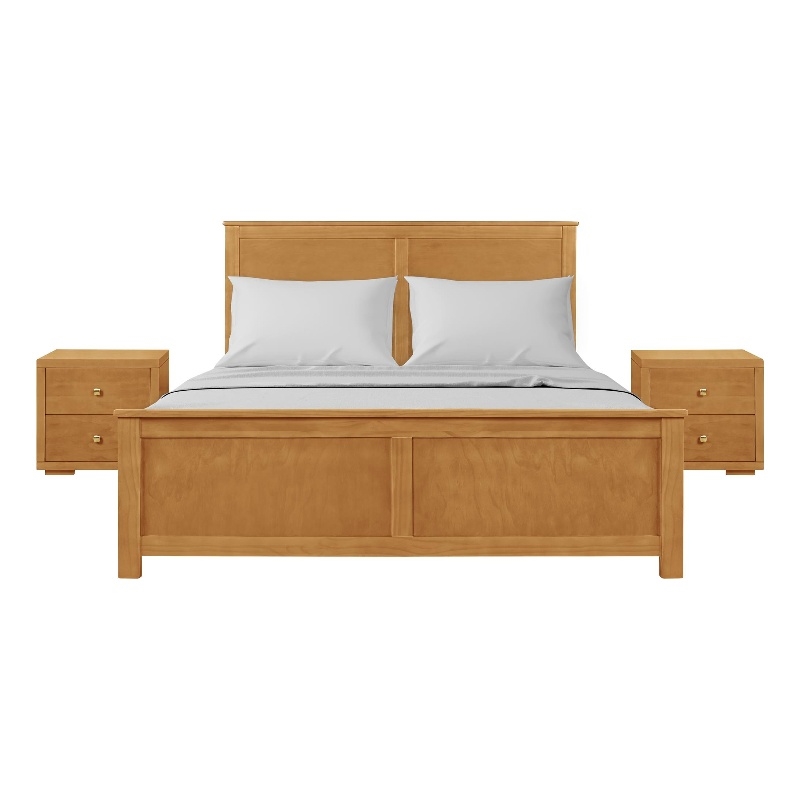 Winston Wooden Platform Bed in Oak Queen with 2 Nightstands