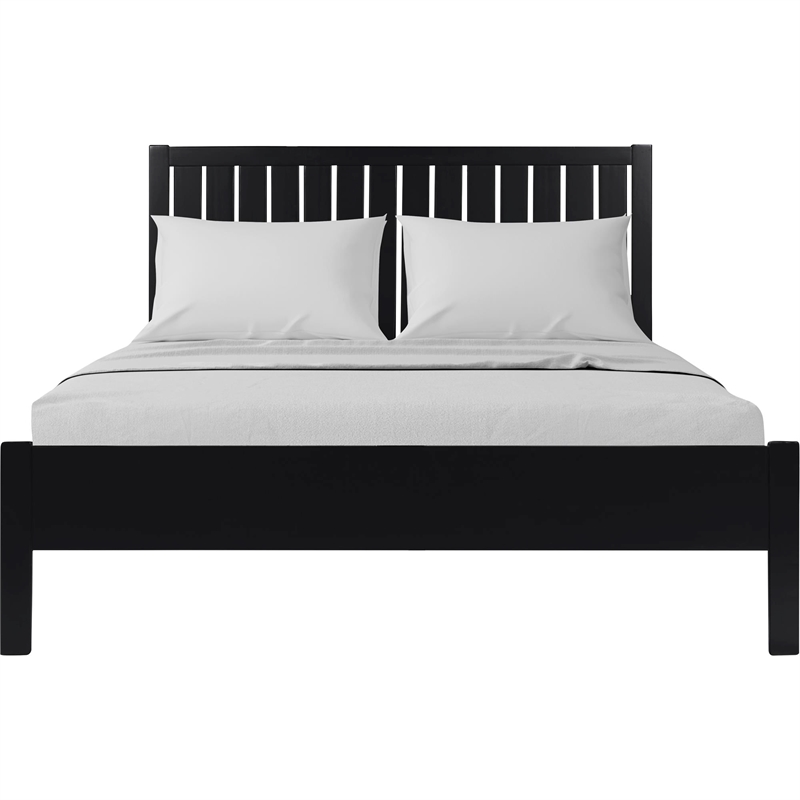 Graham Wooden Platform Bed in Black Queen with 2 Nightstands
