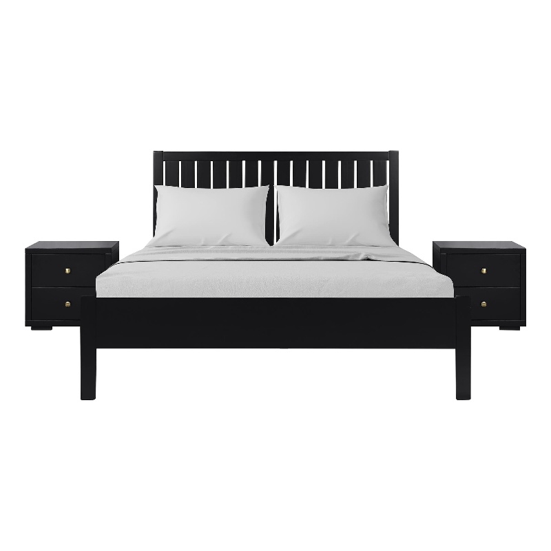 Graham Wooden Platform Bed in Black King with 2 Nightstands