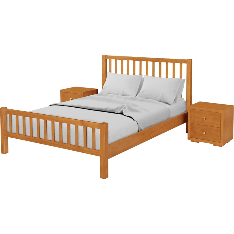 Hampton Wooden Platform Bed in Cherry King with 2 Nightstands