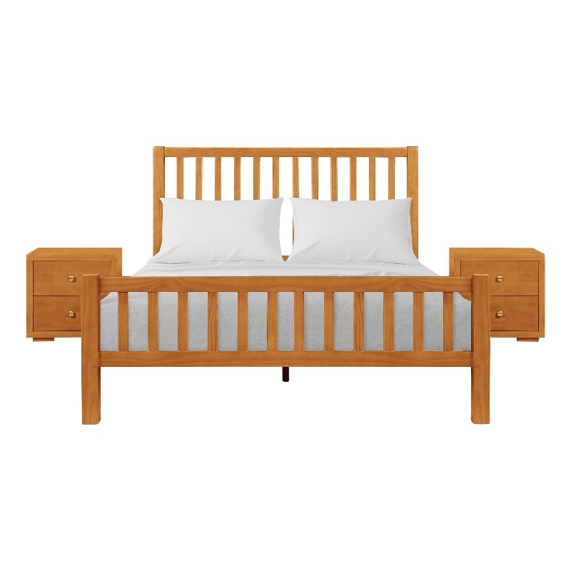 Hampton Wooden Platform Bed in Cherry King with 2 Nightstands