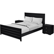 Caroline Wooden Platform Bed in Black Queen with 2 Nightstands