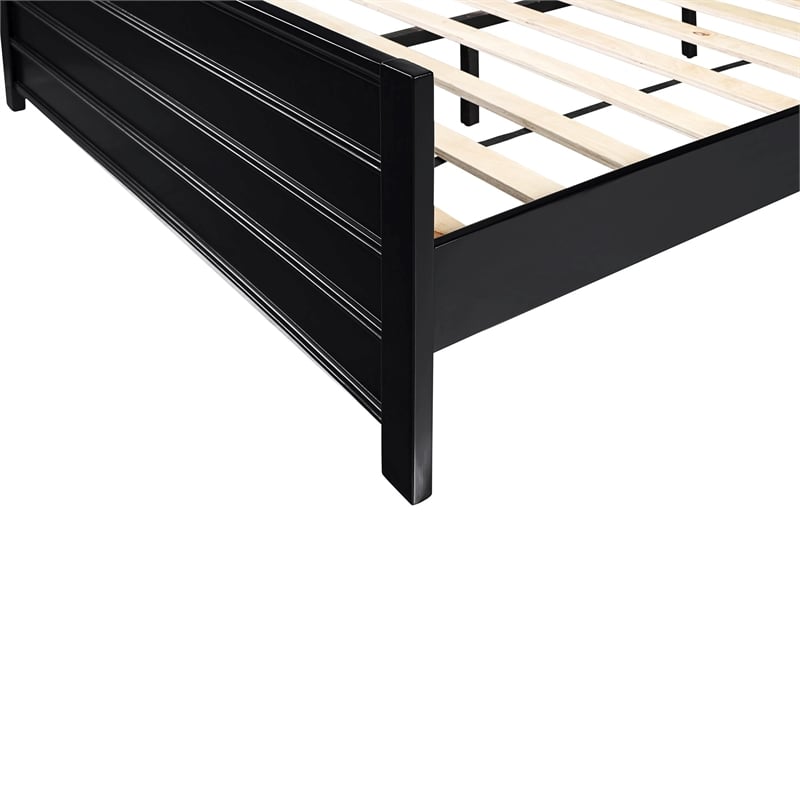 Caroline Wooden Platform Bed in Black Queen with 2 Nightstands