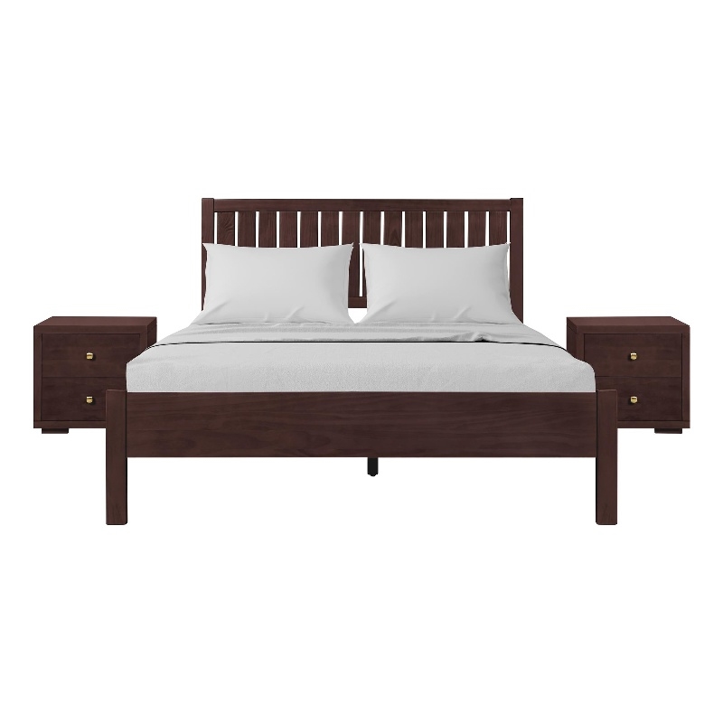 Graham Wooden Platform Bed in Espresso King with 2 Nightstands
