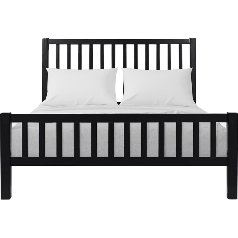 Hampton Wooden Platform Bed in Black Queen with 2 Nightstands