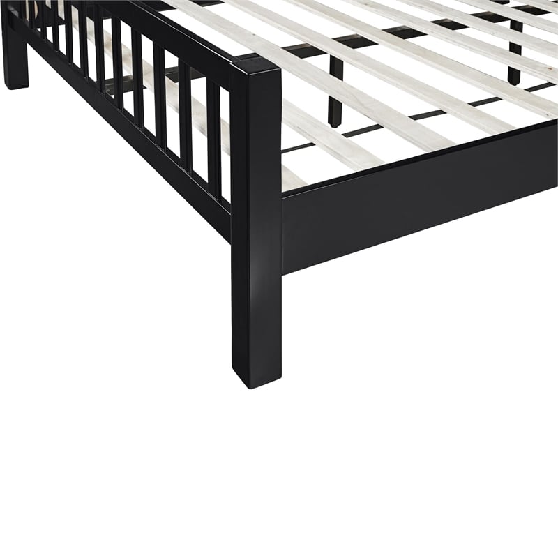 Hampton Wooden Platform Bed in Black Queen with 2 Nightstands