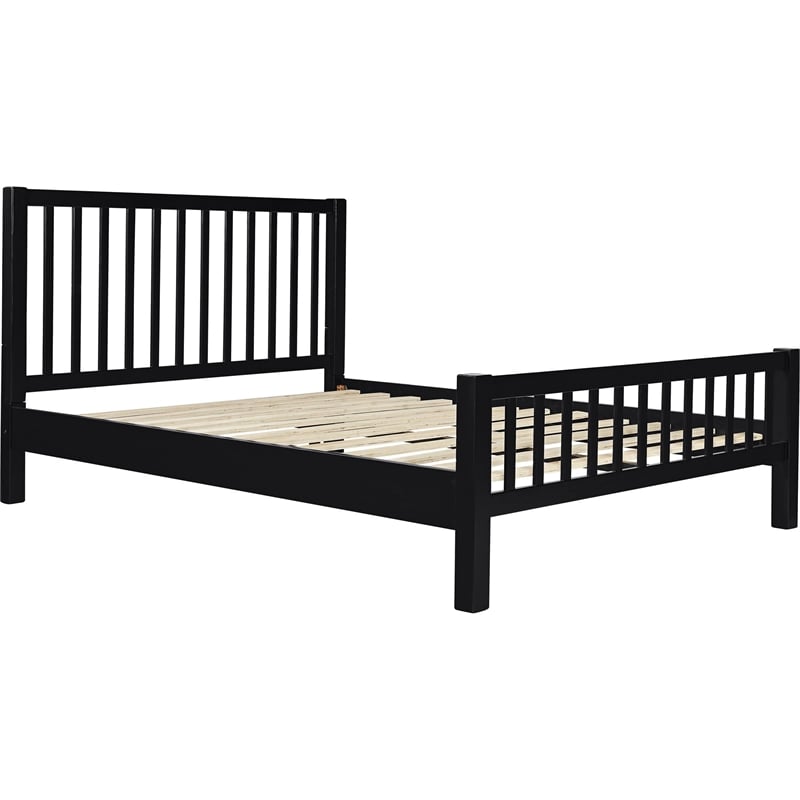 Hampton Wooden Platform Bed in Black King with 2 Nightstands