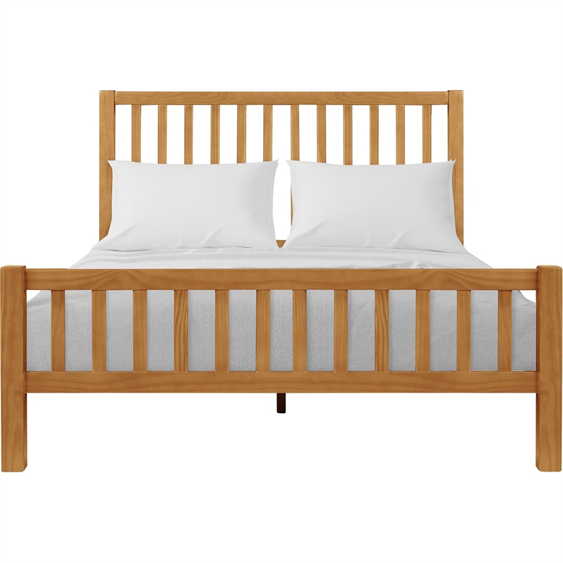 Hampton Wooden Platform Bed in Oak King with 2 Nightstands