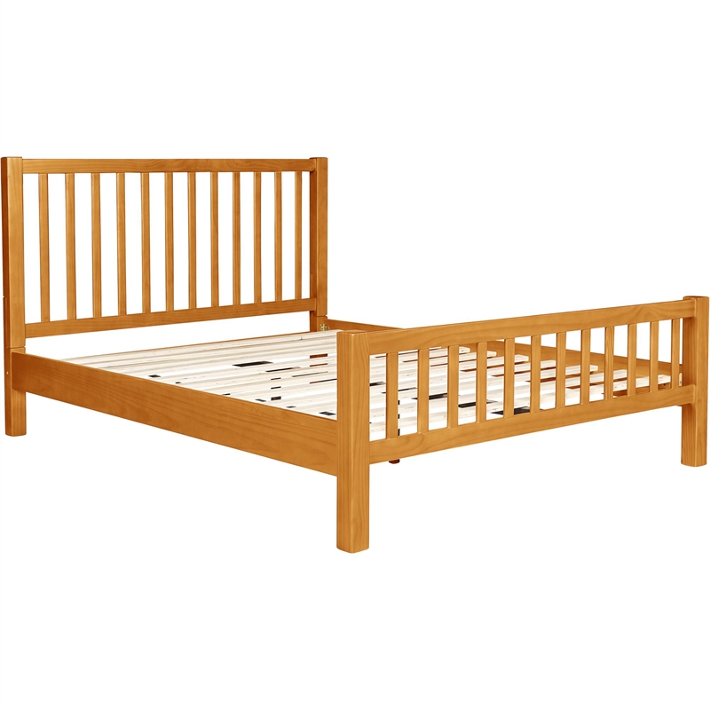 Hampton Wooden Platform Bed in Oak King with 2 Nightstands
